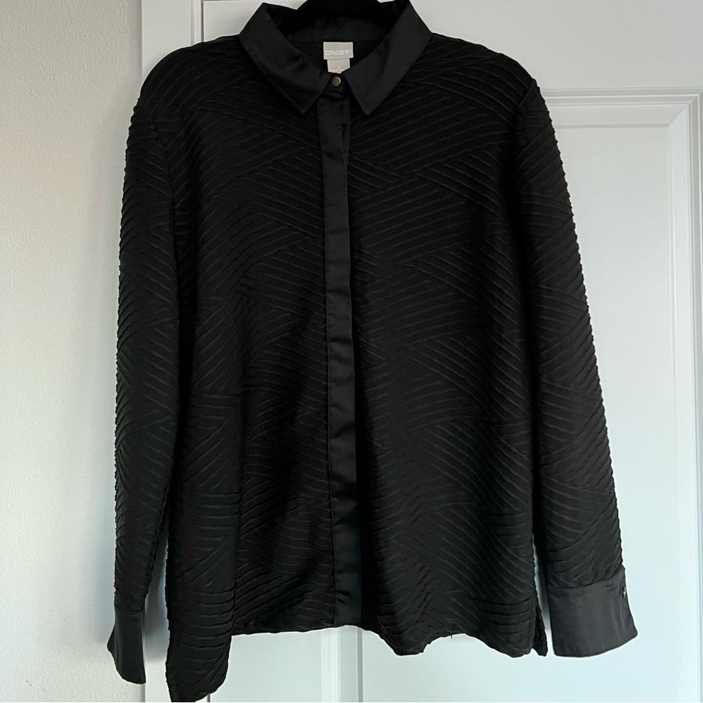 Chico's black Button Down long sleeves 2 size Large/12 - Picture 6 of 6
